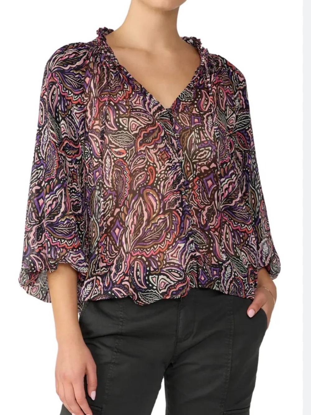 Sanctuary Paisley Print Smocked Neck Top